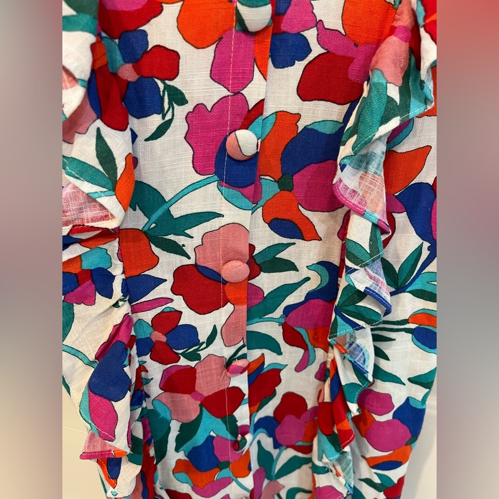 Karlie Floral Linen Blend Ruffled Button Front Dress - Multicolor (Small) | NWOT - Picture 8 of 8
